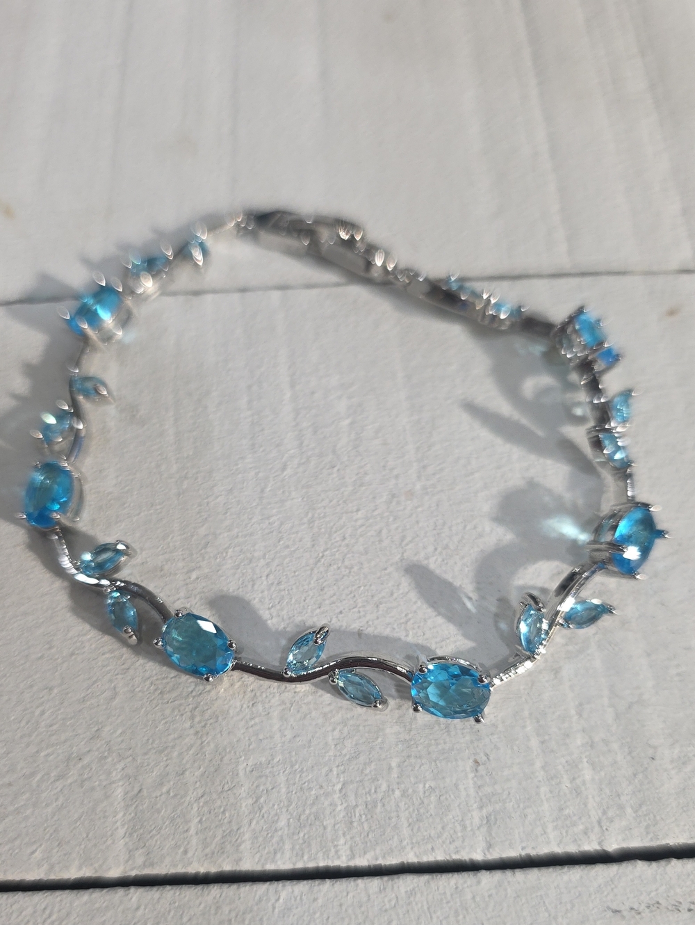 18k Brass Plated Silver Blue Topaz Waterproof Bracelet - Elegant Blue Gemstone